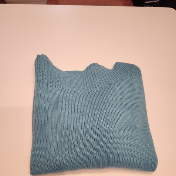 🐦  Robin’s Egg Blue Boat Neck Sweater | Open Knit Sleeves | XL | Lightweight - Picture 4 of 8